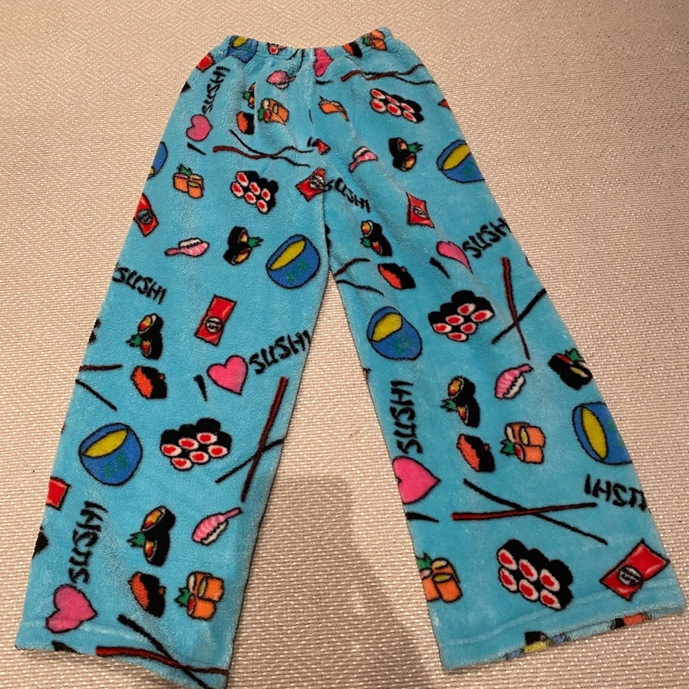 Funkee Fuzzees Soft and fuzzy PJ bottoms girls size 7/8. Adorable sushi print